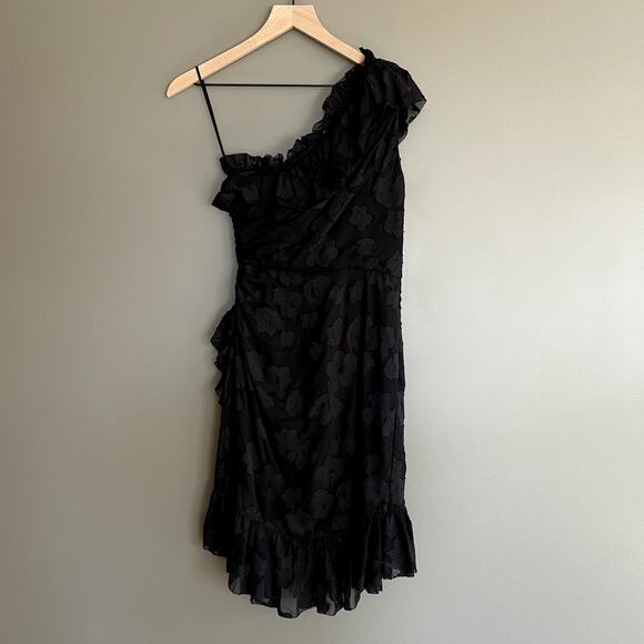 Ulla Johnson Rimona Dress Black Floral Silk Ruffles One Shoulder Size 0 Classic - Picture 12 of 16